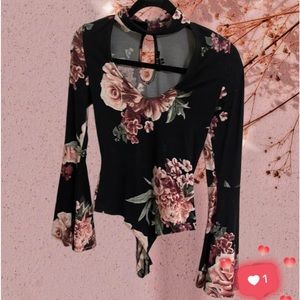 Iris floral bodysuit black background